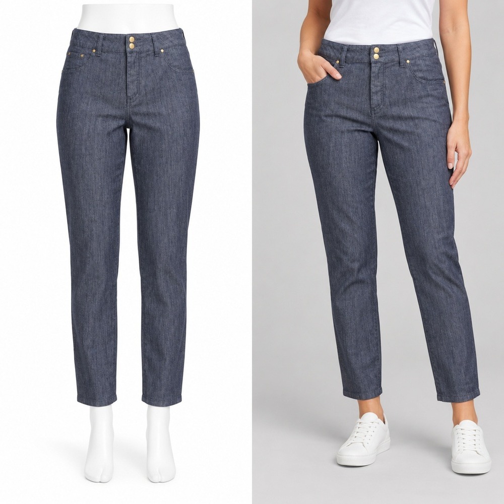 IMAN Global Chic Skinny Jeans Women 12 Short Navy Blue Ankle Zip Stretch Denim